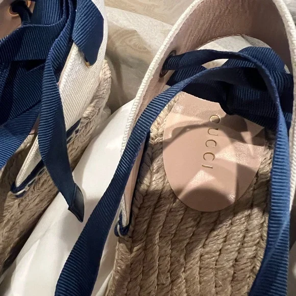 NEW Gucci GG Judie Lace Up Ballerina Espadrille Wedges - Picture 6 of 10